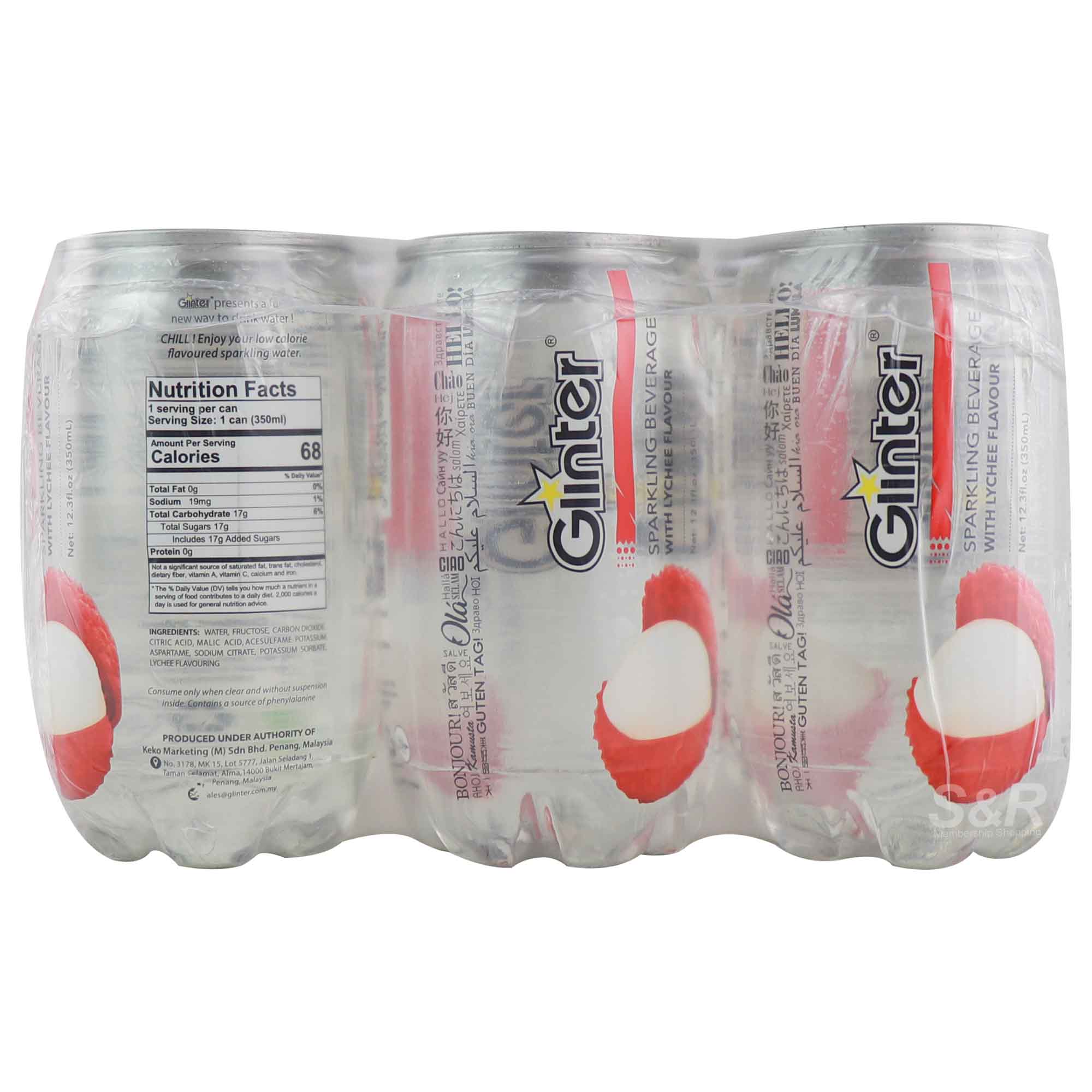 Glinter Sparkling Beverage with Lychee Flavor 6 cans